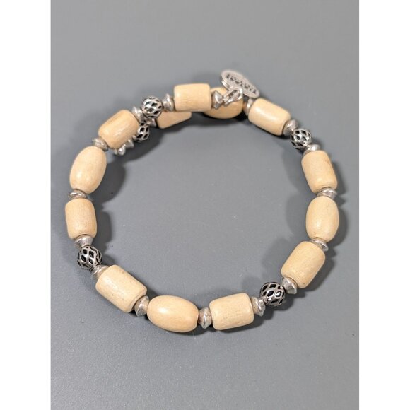 Alex & Ani 7" Wood Bead Bracelet With Metal Accents Boho Coastal - Picture 1 of 8